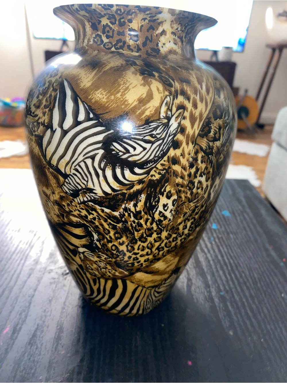 Gold and Black Animal Print Glass Vase - Home Accent
